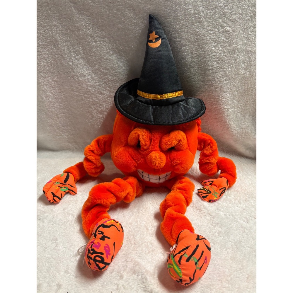 Vintage People Pals A&A Plush Halloween Orange Pumpkin Witch Braids Creepy Grin